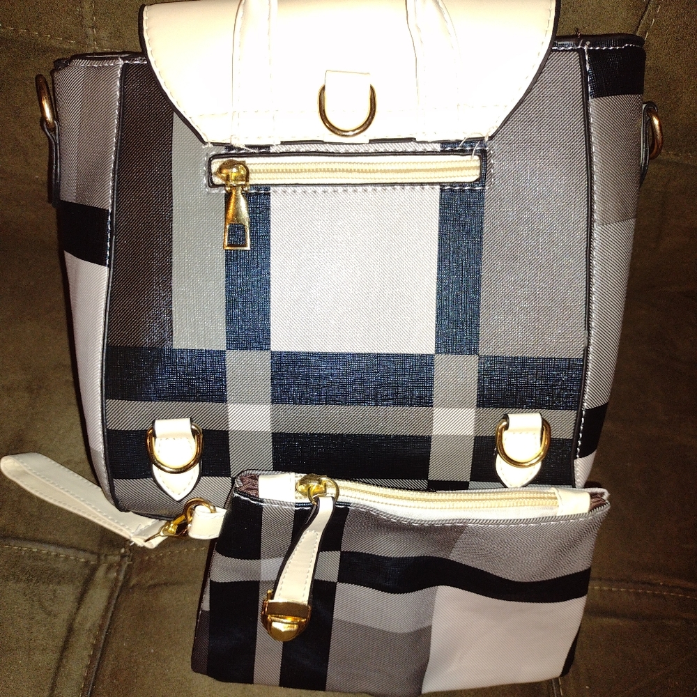 Matching Plaid Backpack And Clutch